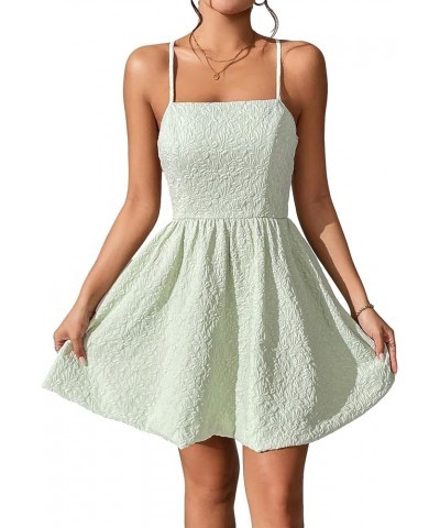 Women's High Waist Spaghetti Strap Jacquard Lace Up Backless Cami Mini Dress Green $19.32 Dresses