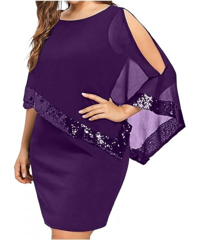 Plus Size Dresses for Curvy Women,2024 Trendy Irregular Chiffon Cape Wedding Guest Dress,Elegant Bodycon Midi Pencil Dress B-...