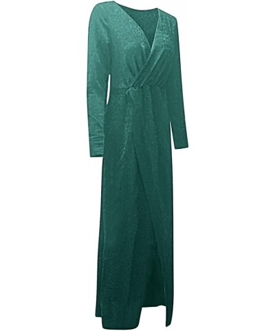 Women Formal Dress Wedding Bridesmaid Dress Sequin Slit Long Sleeve V Neck Beaded Evening Gown Dresses Z-04 Green $19.71 Dresses