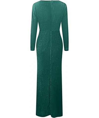 Women Formal Dress Wedding Bridesmaid Dress Sequin Slit Long Sleeve V Neck Beaded Evening Gown Dresses Z-04 Green $19.71 Dresses