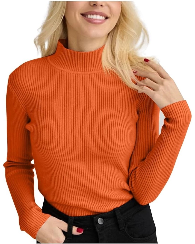 Womens Fall Sweater Ribbed Knit Pullover Jumper Tops Long Sleeve Turtleneck Blouses Slim Fit Tunics 1-orange $10.44 Sweaters