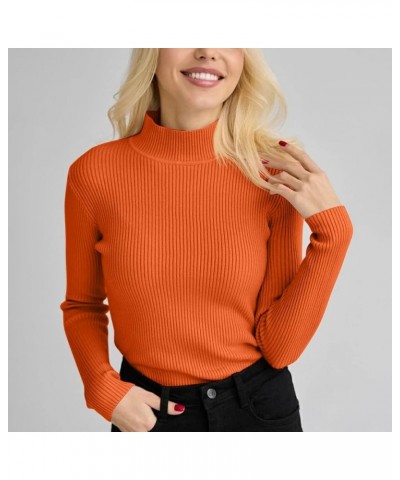 Womens Fall Sweater Ribbed Knit Pullover Jumper Tops Long Sleeve Turtleneck Blouses Slim Fit Tunics 1-orange $10.44 Sweaters