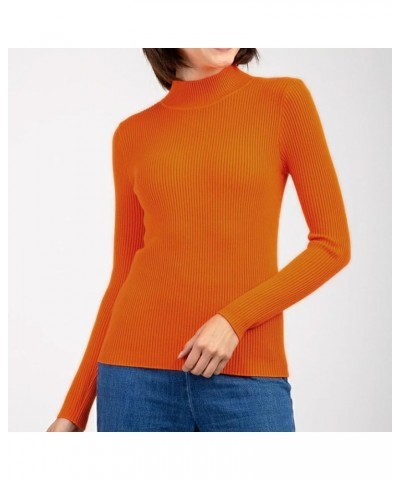 Womens Fall Sweater Ribbed Knit Pullover Jumper Tops Long Sleeve Turtleneck Blouses Slim Fit Tunics 1-orange $10.44 Sweaters