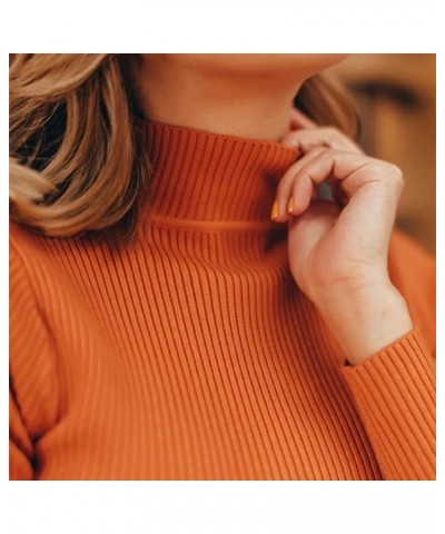 Womens Fall Sweater Ribbed Knit Pullover Jumper Tops Long Sleeve Turtleneck Blouses Slim Fit Tunics 1-orange $10.44 Sweaters