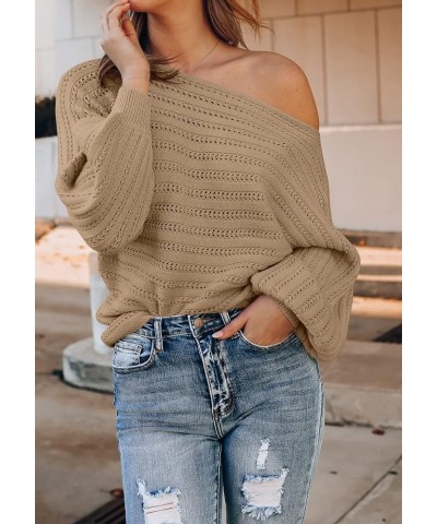 Women's 2024 Fall Casual Long Sleeve Crew Neck Cable Knit Loose Pullover Sweater Jumper Top Camel $24.35 Sweaters