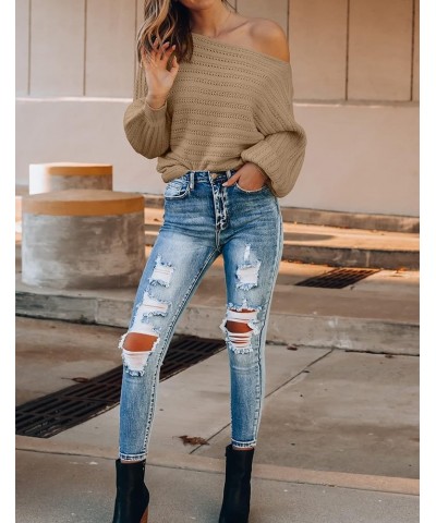 Women's 2024 Fall Casual Long Sleeve Crew Neck Cable Knit Loose Pullover Sweater Jumper Top Camel $24.35 Sweaters