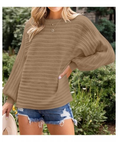 Women's 2024 Fall Casual Long Sleeve Crew Neck Cable Knit Loose Pullover Sweater Jumper Top Camel $24.35 Sweaters