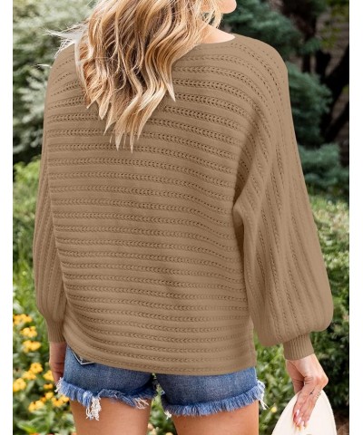 Women's 2024 Fall Casual Long Sleeve Crew Neck Cable Knit Loose Pullover Sweater Jumper Top Camel $24.35 Sweaters