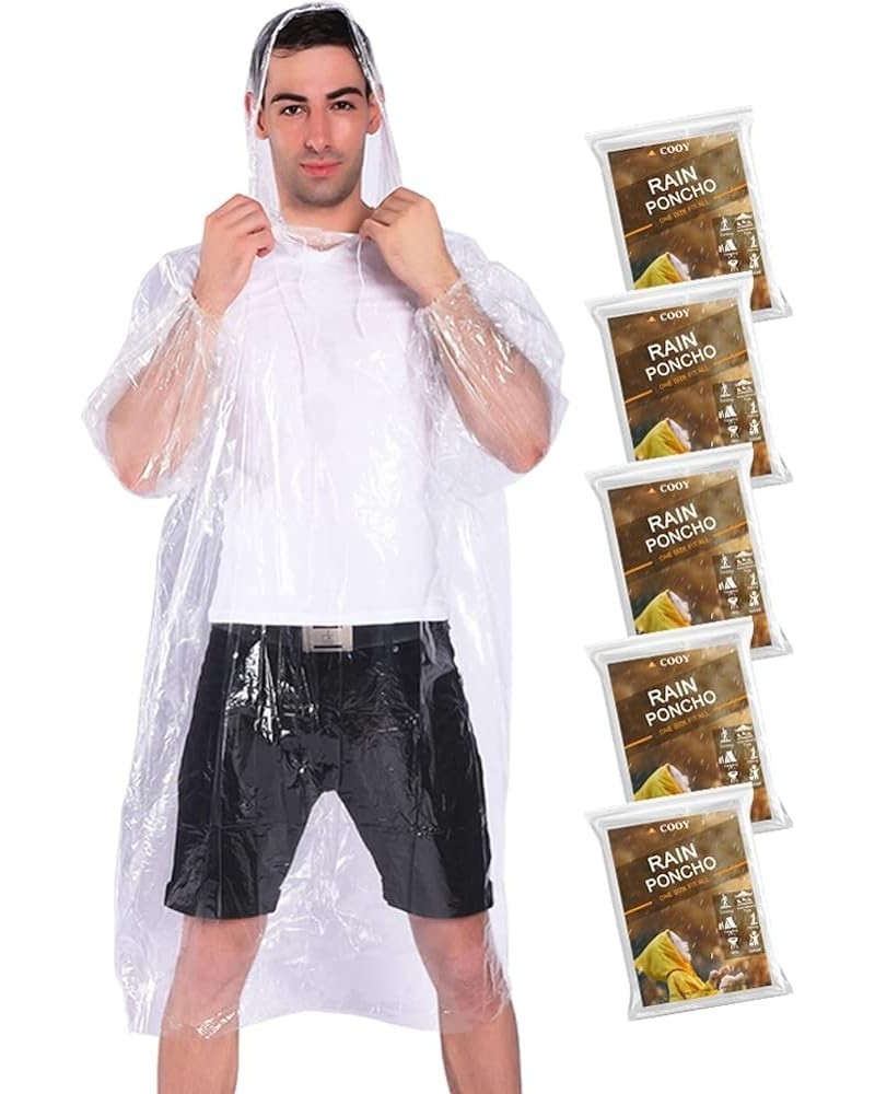 Rain Ponchos,with Drawstring Hood （10 Pack） Emergency Disposable Rain Ponchos Family Pack for Adults,Clear 5 Pack-clear $10.9...