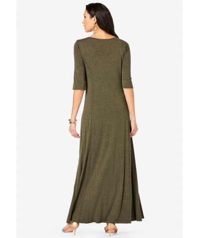 Women's Plus Size Button Front Maxi Dress Dark Olive Green Melange $33.11 Dresses