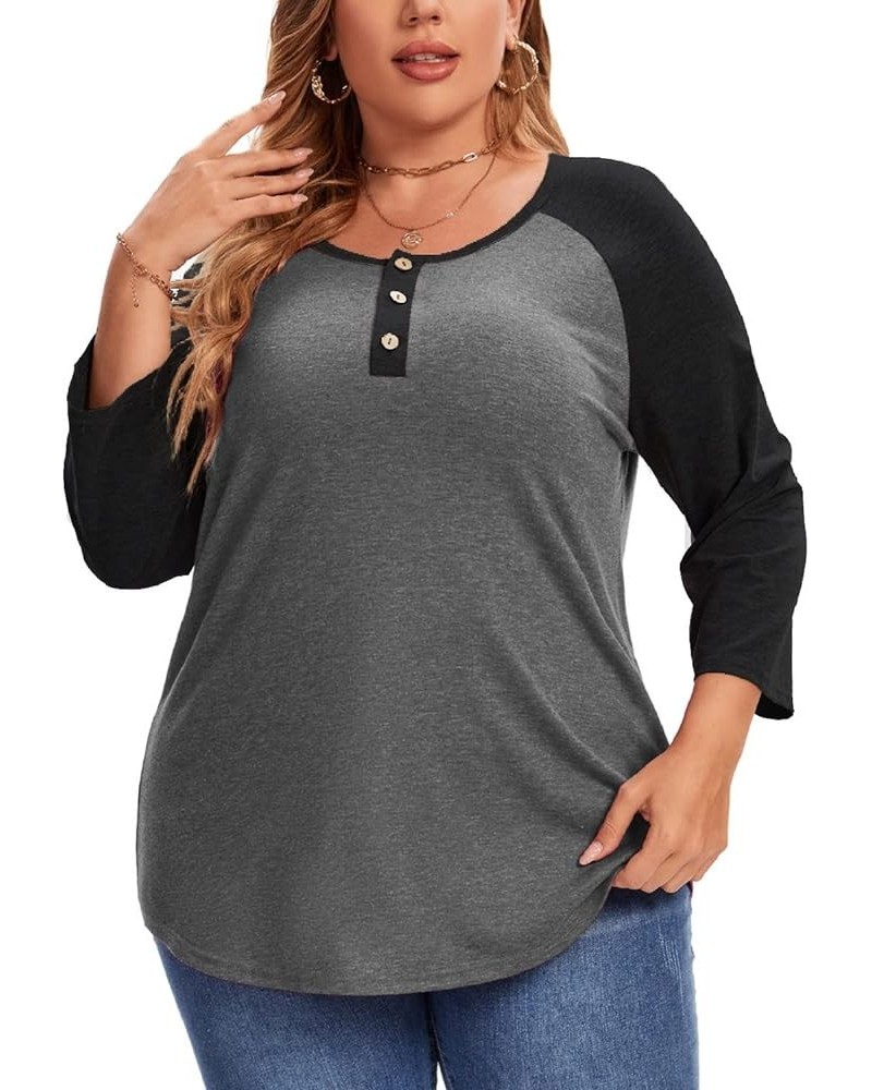 Plus Size Summer Tops for Women 3/4 Sleeve V Neck Blouses Button Down Blouse Black $10.60 Tops