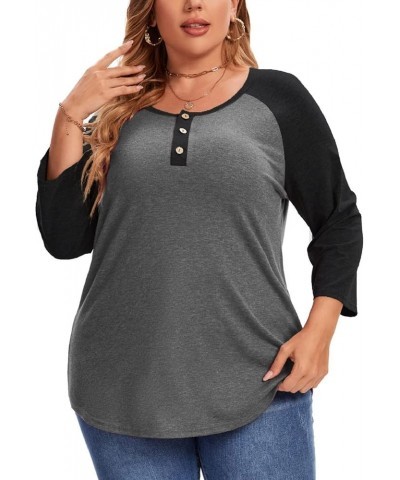 Plus Size Summer Tops for Women 3/4 Sleeve V Neck Blouses Button Down Blouse Black $10.60 Tops