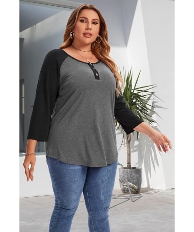 Plus Size Summer Tops for Women 3/4 Sleeve V Neck Blouses Button Down Blouse Black $10.60 Tops