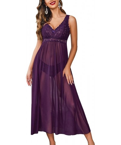 Women Lingerie Lace Babydoll Nightdress Mesh Chemise V Neck Sleepwear 1-purple $14.33 Lingerie