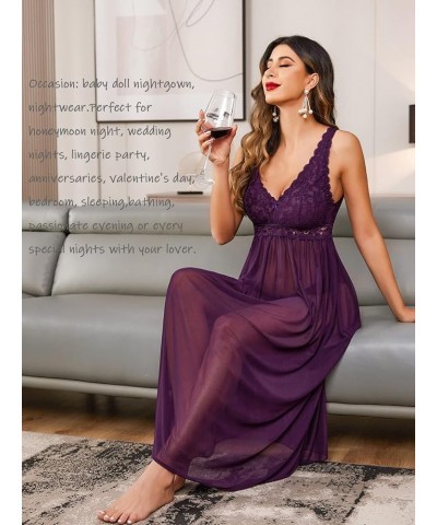 Women Lingerie Lace Babydoll Nightdress Mesh Chemise V Neck Sleepwear 1-purple $14.33 Lingerie