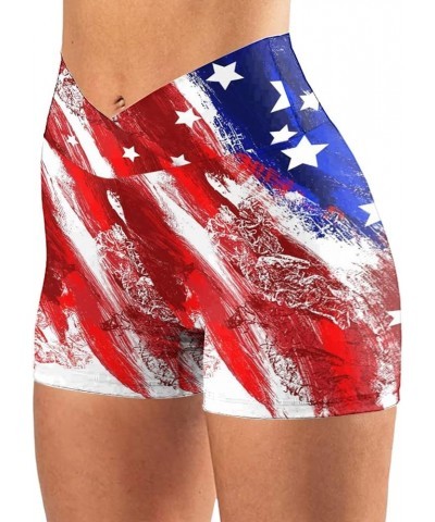 Womens Workout Yoga Shorts USA Flag 4th of July Patriotic Shorts Buttery Soft Stretch Cheerleader Shorts Red01 $7.97 Activewear