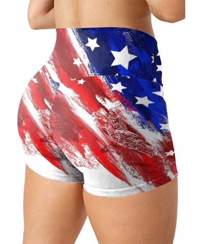 Womens Workout Yoga Shorts USA Flag 4th of July Patriotic Shorts Buttery Soft Stretch Cheerleader Shorts Red01 $7.97 Activewear