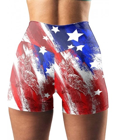 Womens Workout Yoga Shorts USA Flag 4th of July Patriotic Shorts Buttery Soft Stretch Cheerleader Shorts Red01 $7.97 Activewear