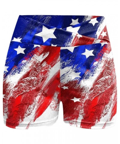 Womens Workout Yoga Shorts USA Flag 4th of July Patriotic Shorts Buttery Soft Stretch Cheerleader Shorts Red01 $7.97 Activewear