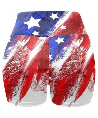 Womens Workout Yoga Shorts USA Flag 4th of July Patriotic Shorts Buttery Soft Stretch Cheerleader Shorts Red01 $7.97 Activewear