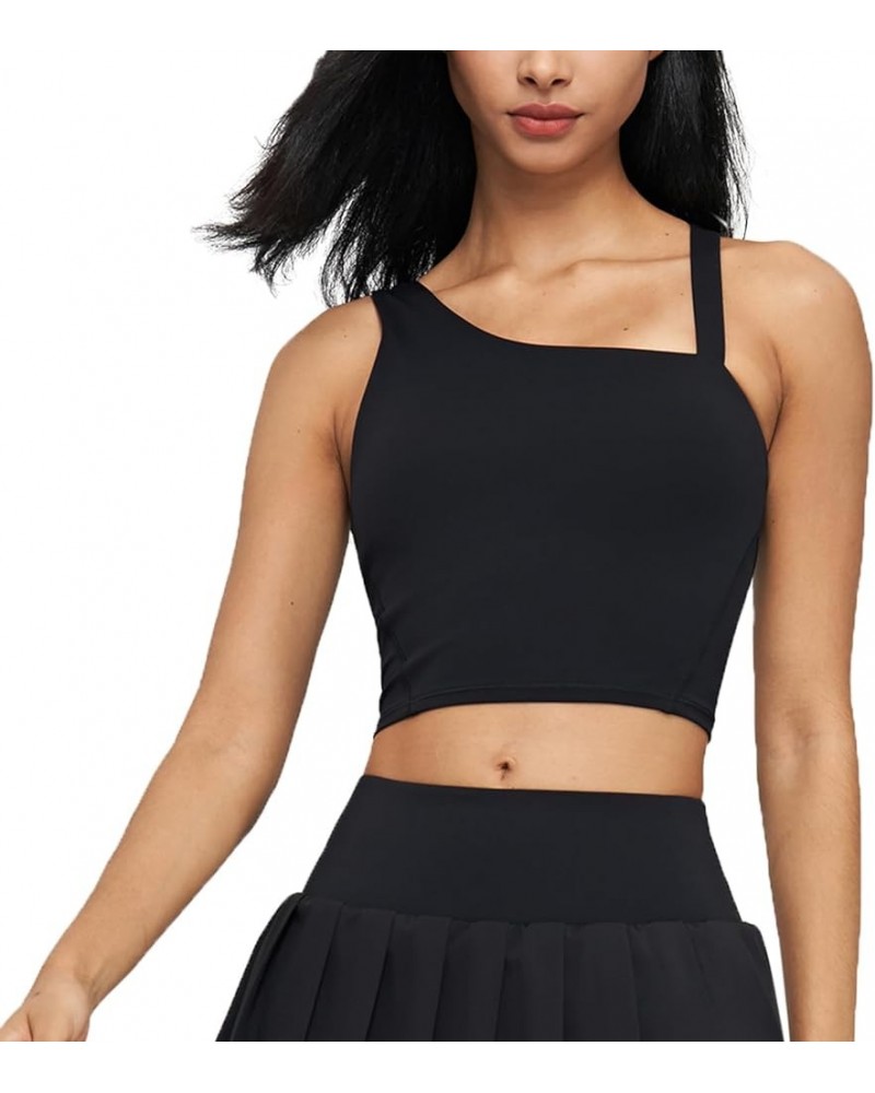 Women's Removable Padded Longline Sports Bra Tank, Medium Support Gym Yoga Running Crop Top Black $19.13 Activewear