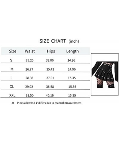 Cross Print Black Pleated Skirt with Chain Goth Punk High Waist Skater Skirts School Dark Uniform 1 Black $13.74 Skirts