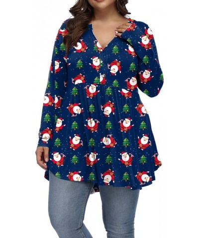 Womens Plus Size Tops Fall Long Sleeve Boho Dressy V Neck Floral Tunic Shirts Dark Blue Snowman $7.64 Tops