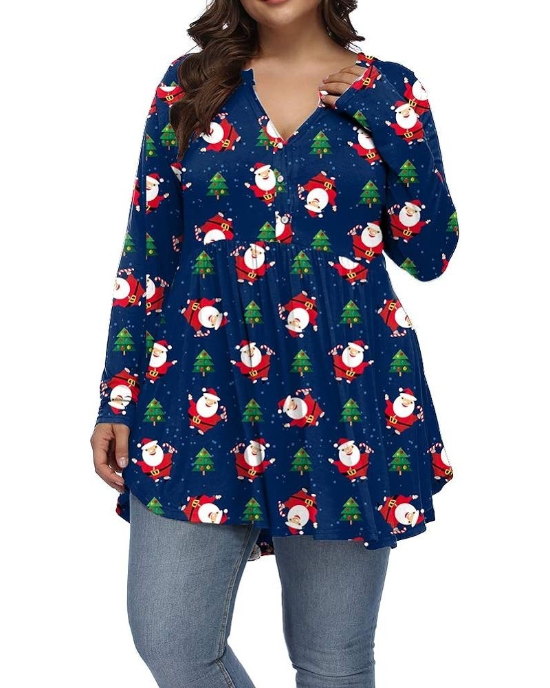 Womens Plus Size Tops Fall Long Sleeve Boho Dressy V Neck Floral Tunic Shirts Dark Blue Snowman $7.64 Tops