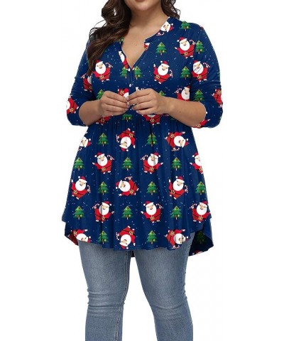 Womens Plus Size Tops Fall Long Sleeve Boho Dressy V Neck Floral Tunic Shirts Dark Blue Snowman $7.64 Tops