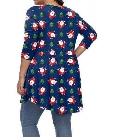 Womens Plus Size Tops Fall Long Sleeve Boho Dressy V Neck Floral Tunic Shirts Dark Blue Snowman $7.64 Tops