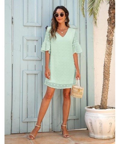 Womens White Dresses Short Sleeve V Neck Ruffle Cute Sun Dress Chiffon Flowy Shift Mini Dress Light Green $12.37 Dresses