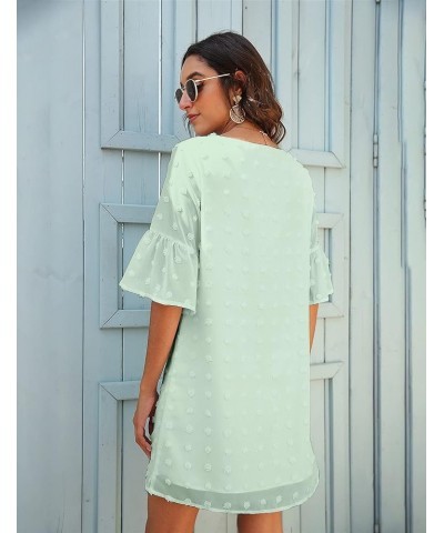 Womens White Dresses Short Sleeve V Neck Ruffle Cute Sun Dress Chiffon Flowy Shift Mini Dress Light Green $12.37 Dresses