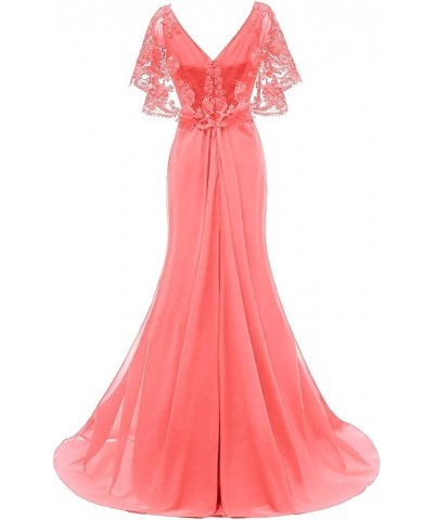 Mother of The Bride Dresses Long Prom Evening Gowns Mermaid Wedding Dress Lace Cloak Ruffles Peach $39.48 Dresses