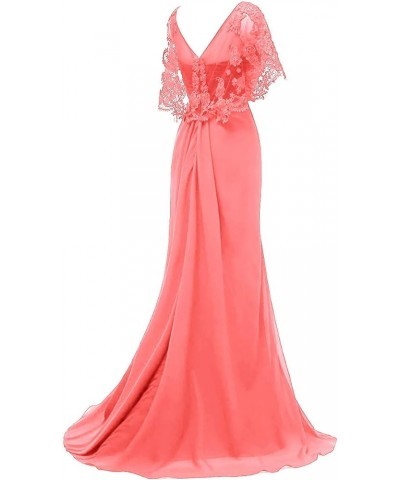 Mother of The Bride Dresses Long Prom Evening Gowns Mermaid Wedding Dress Lace Cloak Ruffles Peach $39.48 Dresses