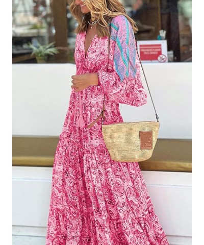 Women Casual 3/4 Sleeve V Neck Floral Boho Maxi Dress, S-XL 5 Rose $18.90 Dresses