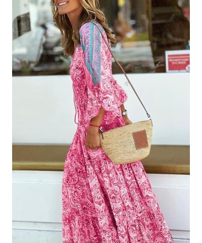 Women Casual 3/4 Sleeve V Neck Floral Boho Maxi Dress, S-XL 5 Rose $18.90 Dresses