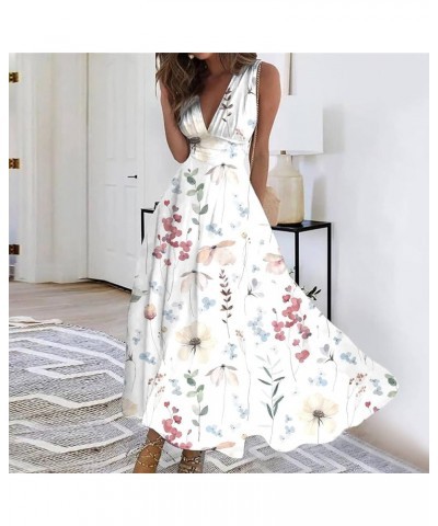 Dresses for Women 2024 Summer Casual Sleeveless Sundresses Beach V Neck High Waist Maxi Dress Printed Boho Dress 4-pink $18.3...