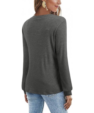 Women's V Neck Long Sleeve Shirts Button Down Tunic Blouses Fall Basic Tops Tee 2023 B-dark Gray-102 $14.03 Tops