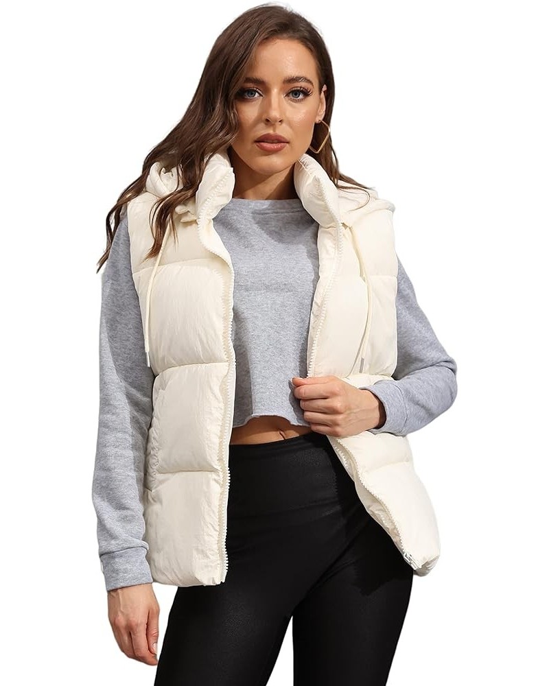 Black Puffer Vest Women Zip Up Lightweight Sleeveless Winter Outerwear Vests with Hood Beige $21.14 Vests