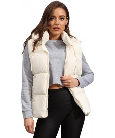 Black Puffer Vest Women Zip Up Lightweight Sleeveless Winter Outerwear Vests with Hood Beige $21.14 Vests