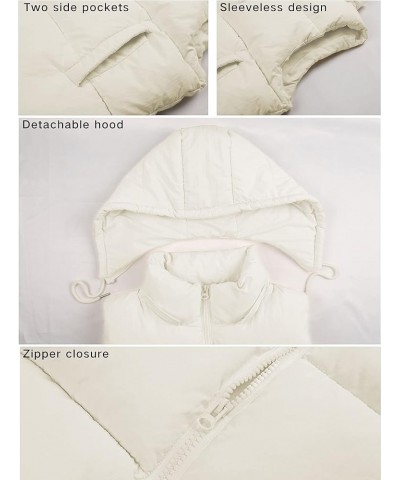 Black Puffer Vest Women Zip Up Lightweight Sleeveless Winter Outerwear Vests with Hood Beige $21.14 Vests