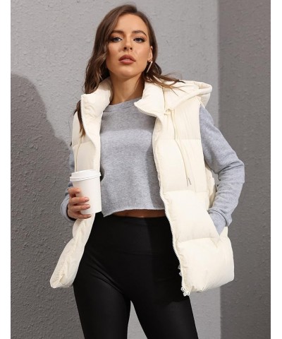 Black Puffer Vest Women Zip Up Lightweight Sleeveless Winter Outerwear Vests with Hood Beige $21.14 Vests