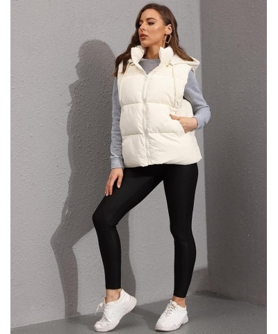 Black Puffer Vest Women Zip Up Lightweight Sleeveless Winter Outerwear Vests with Hood Beige $21.14 Vests