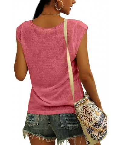 Womens Summer Tops Casual V Neck Tee T-Shirts Petal Sleeve Loose Solid Color Shirt Red1 $7.50 Tanks