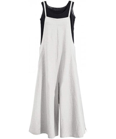 Women Casual Loose Long Bib Pants Wide Leg Jumpsuits Baggy Cotton Rompers Overalls with Pockets PZZ A-hemp-split Wide Leg $19...