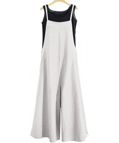 Women Casual Loose Long Bib Pants Wide Leg Jumpsuits Baggy Cotton Rompers Overalls with Pockets PZZ A-hemp-split Wide Leg $19...