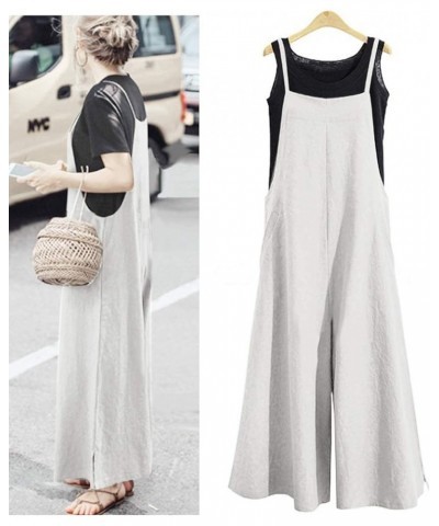 Women Casual Loose Long Bib Pants Wide Leg Jumpsuits Baggy Cotton Rompers Overalls with Pockets PZZ A-hemp-split Wide Leg $19...