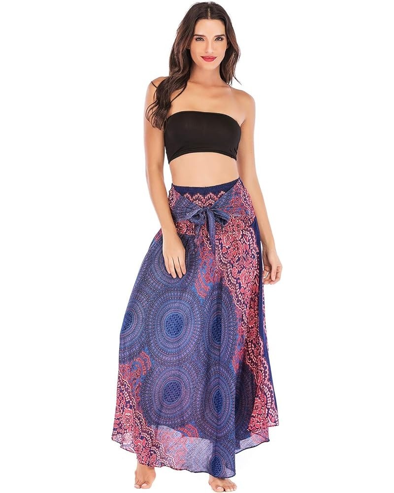 2 in 1 Bohemian Maxi Dress Waist Adjustable Asymmetric Hem Design Hippie Skirt Purple Pink $11.25 Skirts