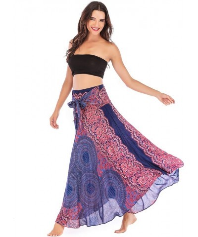 2 in 1 Bohemian Maxi Dress Waist Adjustable Asymmetric Hem Design Hippie Skirt Purple Pink $11.25 Skirts