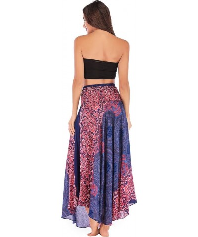 2 in 1 Bohemian Maxi Dress Waist Adjustable Asymmetric Hem Design Hippie Skirt Purple Pink $11.25 Skirts